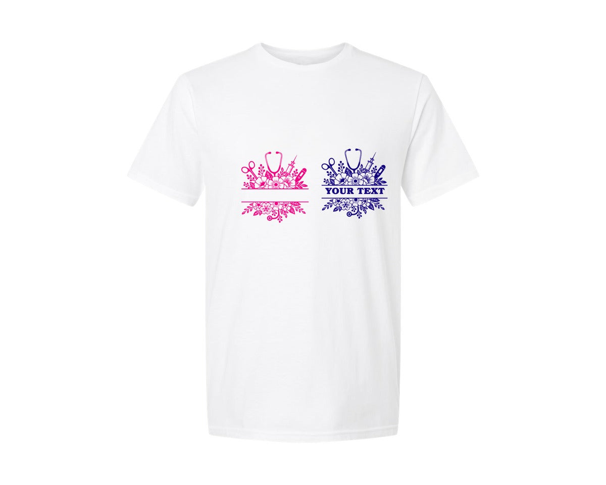 brand:Generic|color:White|Nurse Split Monogram 2 Graphic T-Shirt