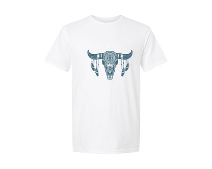 brand:Generic|color:White|Western Bull Skull Aztec Boho Longhorn Graphic T-Shirt