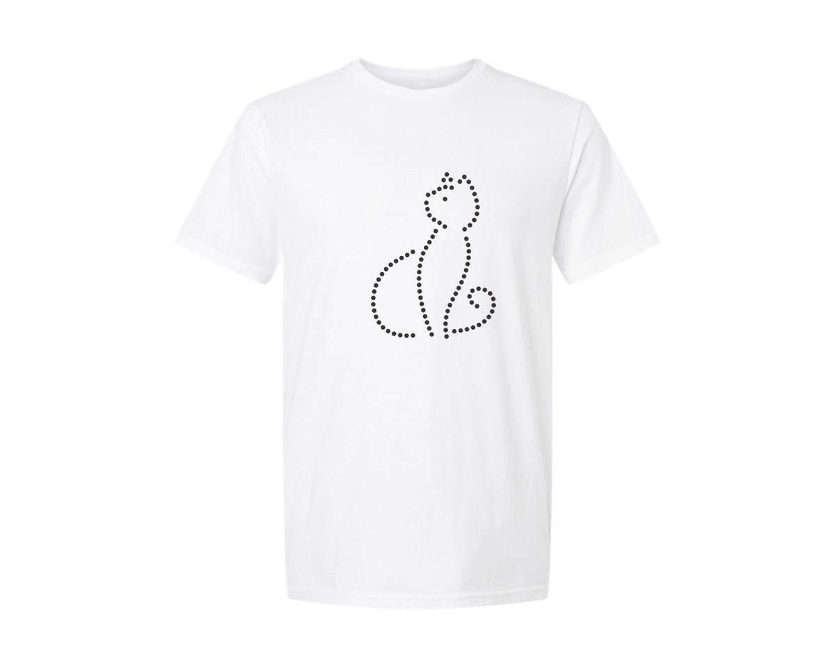 brand:Generic|color:White|Rhinestone Template Design Cat Sitting Graphic T-Shirt