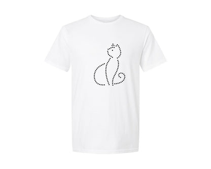 brand:Generic|color:White|Rhinestone Template Design Cat Sitting Graphic T-Shirt