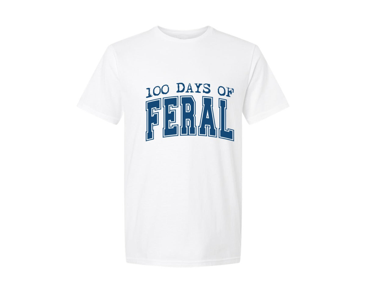 brand:Generic|color:White|100 Days Of Feral Funny Raccoon School Graphic T-Shirt