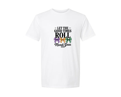 brand:Generic|color:White|Let The Good Times Roll Mardi Gras 5 Graphic T-Shirt
