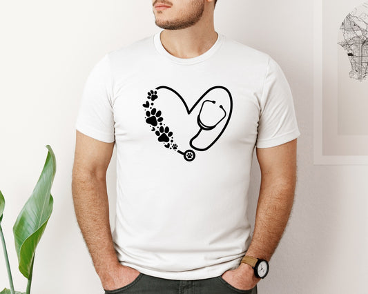 Paw Stethoscope Nurse Heart Graphic T-Shirt