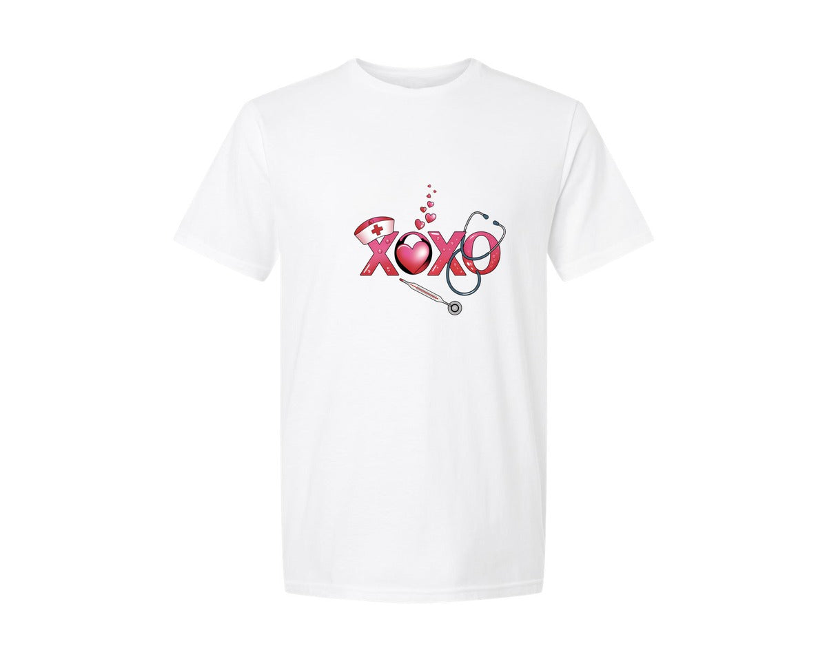 brand:Generic|color:White|Xoxo Nurse Valentines Day Graphic T-Shirt