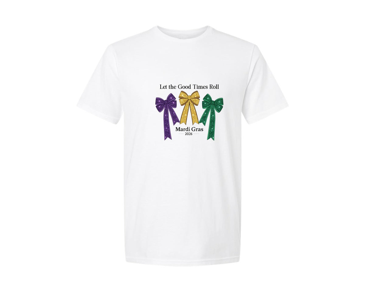 brand:Generic|color:White|Let The Good Times Roll Mardi Gras 7 Graphic T-Shirt