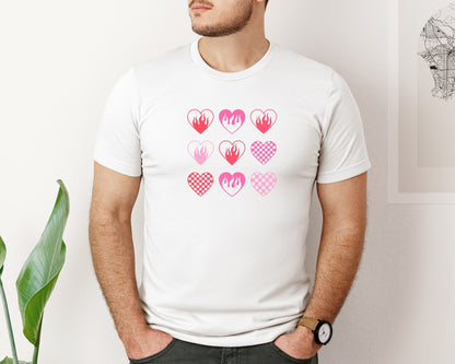 brand:Bella Canvas|color:White|Valentines Day Groovy Pink Hearts Graphic T-Shirt