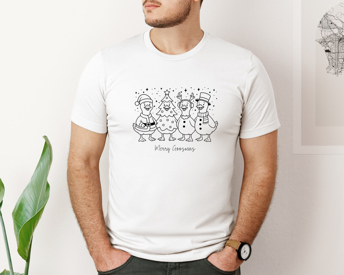brand:Bella Canvas|color:White|Christmas Goose Design Merry Goosmas Graphic T-Shirt