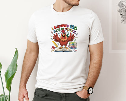 brand:Bella Canvas|color:White|I Survived 100 Days Of School Funny Graphic T-Shirt