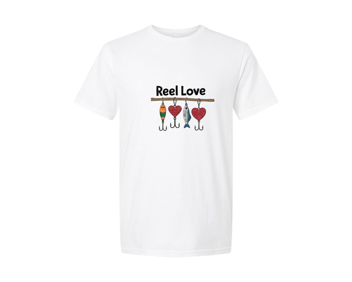 brand:Generic|color:White|Reel Love Boys Valentines Fishing Graphic T-Shirt