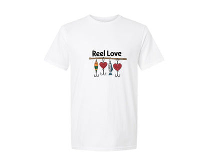 brand:Generic|color:White|Reel Love Boys Valentines Fishing Graphic T-Shirt