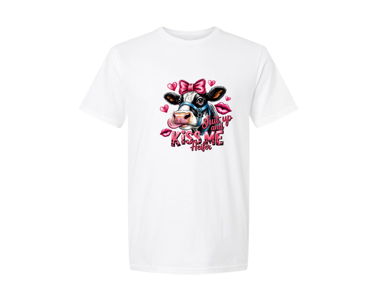 brand:Generic|color:White|Shut Up And Kiss Me Heifer Graphic T-Shirt