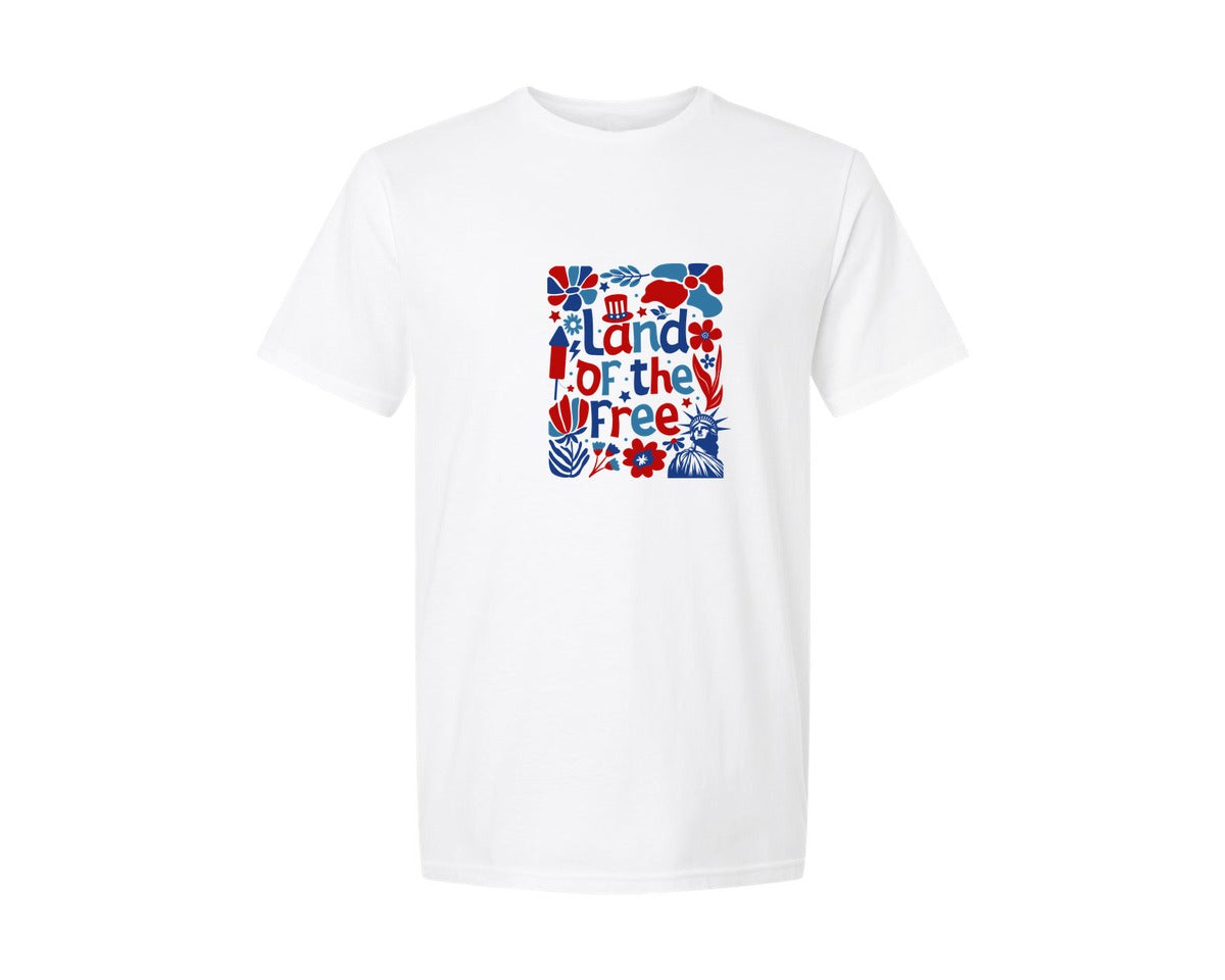 brand:Generic|color:White|Boho 4Th Of July Land Of The Free Graphic T-Shirt