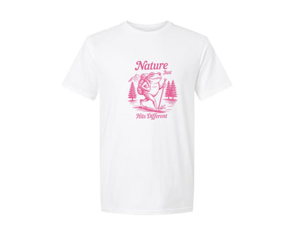 brand:Generic|color:White|Nature Just Hits Different Funny Frog Graphic T-Shirt