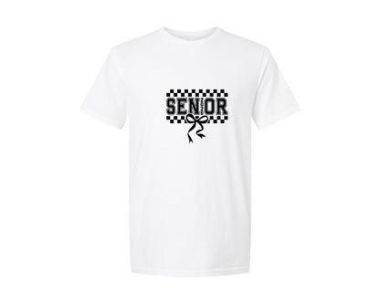 brand:Generic|color:White|Senior 2026 Checker Coquette 2026 Graphic T-Shirt