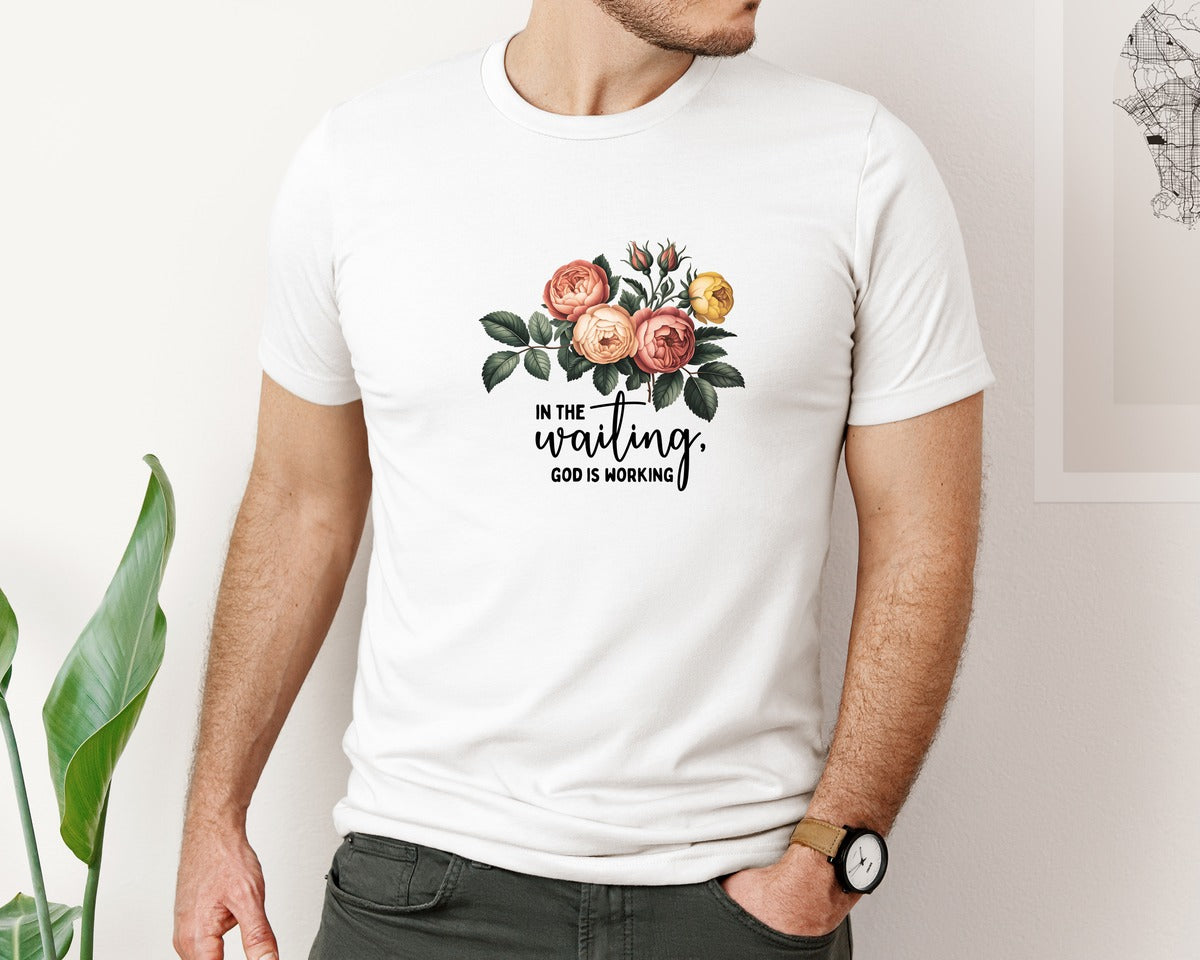 brand:Bella Canvas|color:White|In The Waiting God Is Working Graphic T-Shirt