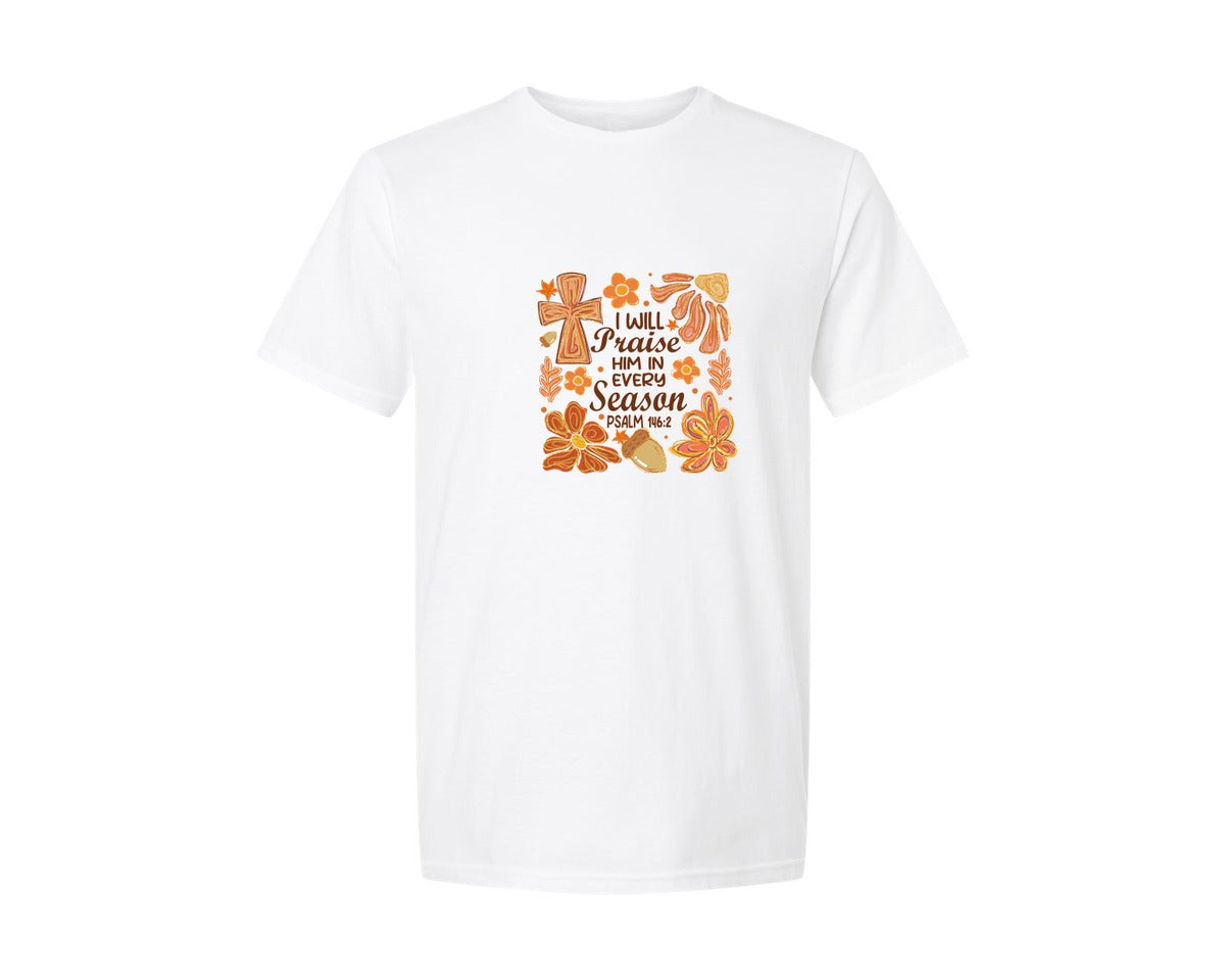 brand:Generic|color:White|I Will Praise Him Christian Fall Graphic T-Shirt