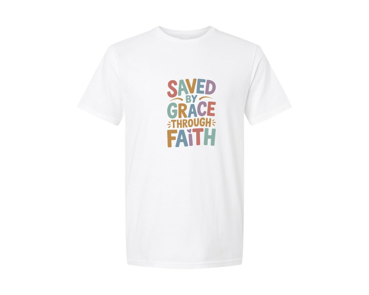 brand:Generic|color:White|Saved By Grace Faith Cut File Graphic T-Shirt