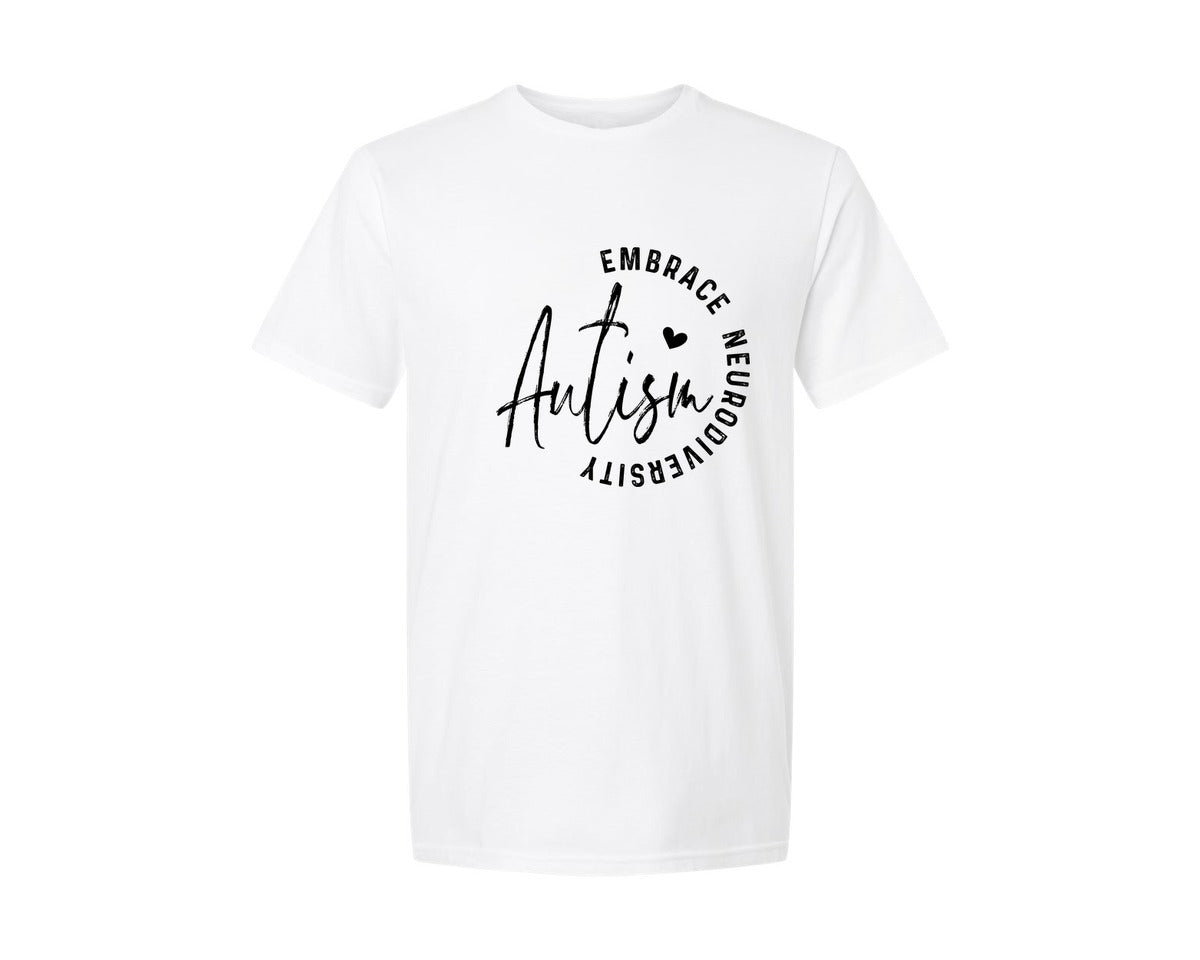 brand:Generic|color:White|Embrace Neurodiversity Autism Graphic T-Shirt