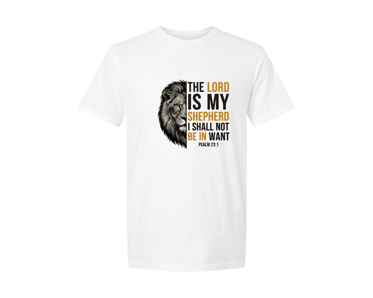 brand:Generic|color:White|The Lord Is My Shepherd Lion Psalm Graphic T-Shirt