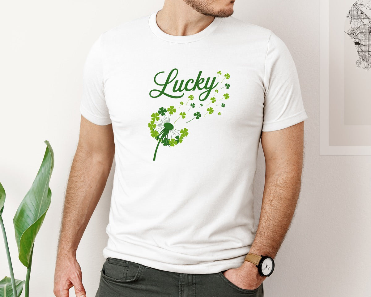brand:Bella Canvas|color:White|Lucky Clover Dandelion St Patricks Graphic T-Shirt