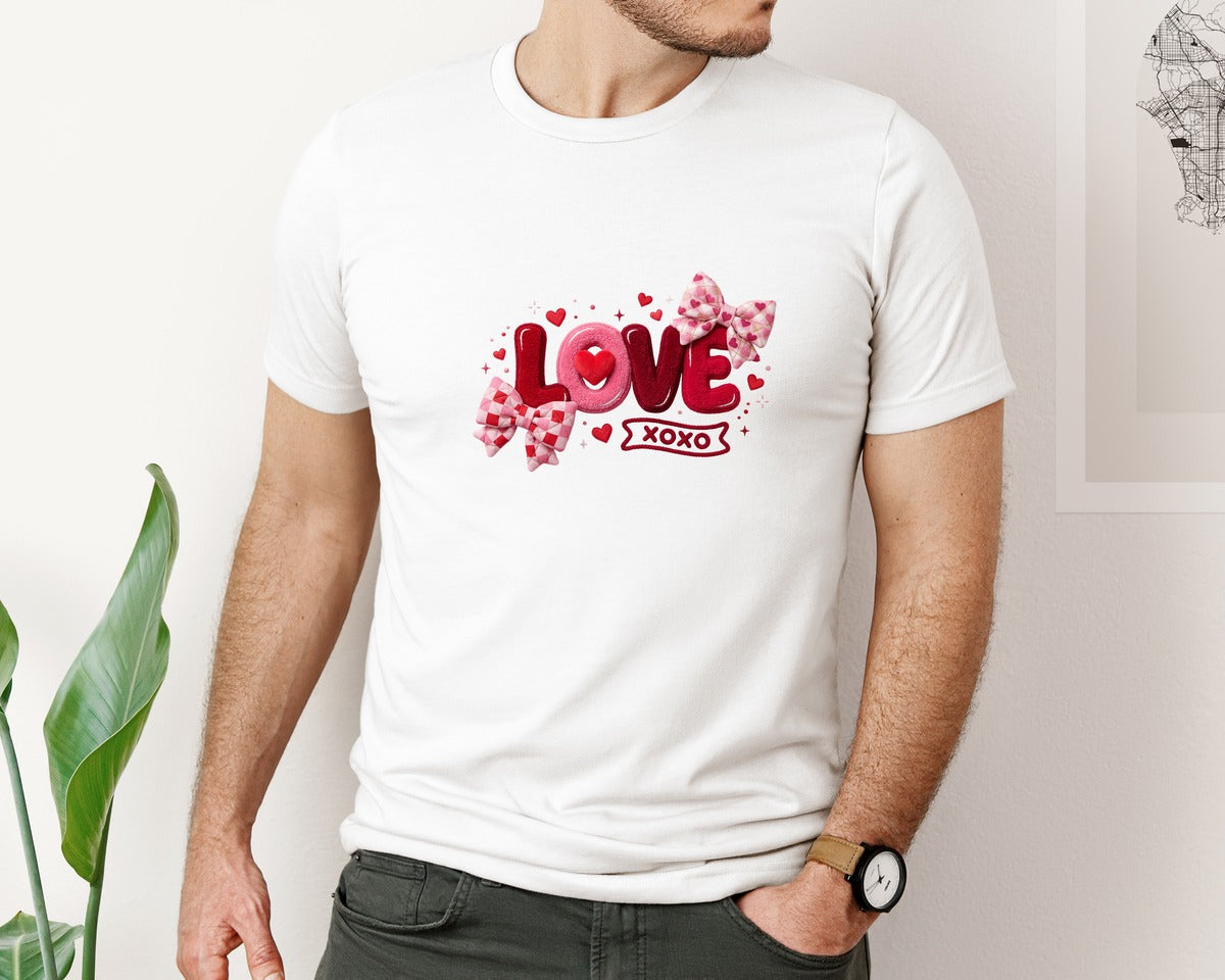 brand:Bella Canvas|color:White|Faux Yarn Valentine Valentines Love 20 Graphic T-Shirt