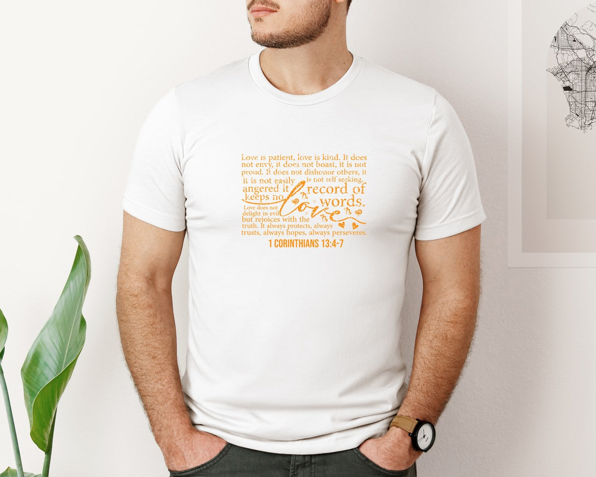 brand:Bella Canvas|color:White|Love Is Patient Valentine Heart 9 Graphic T-Shirt