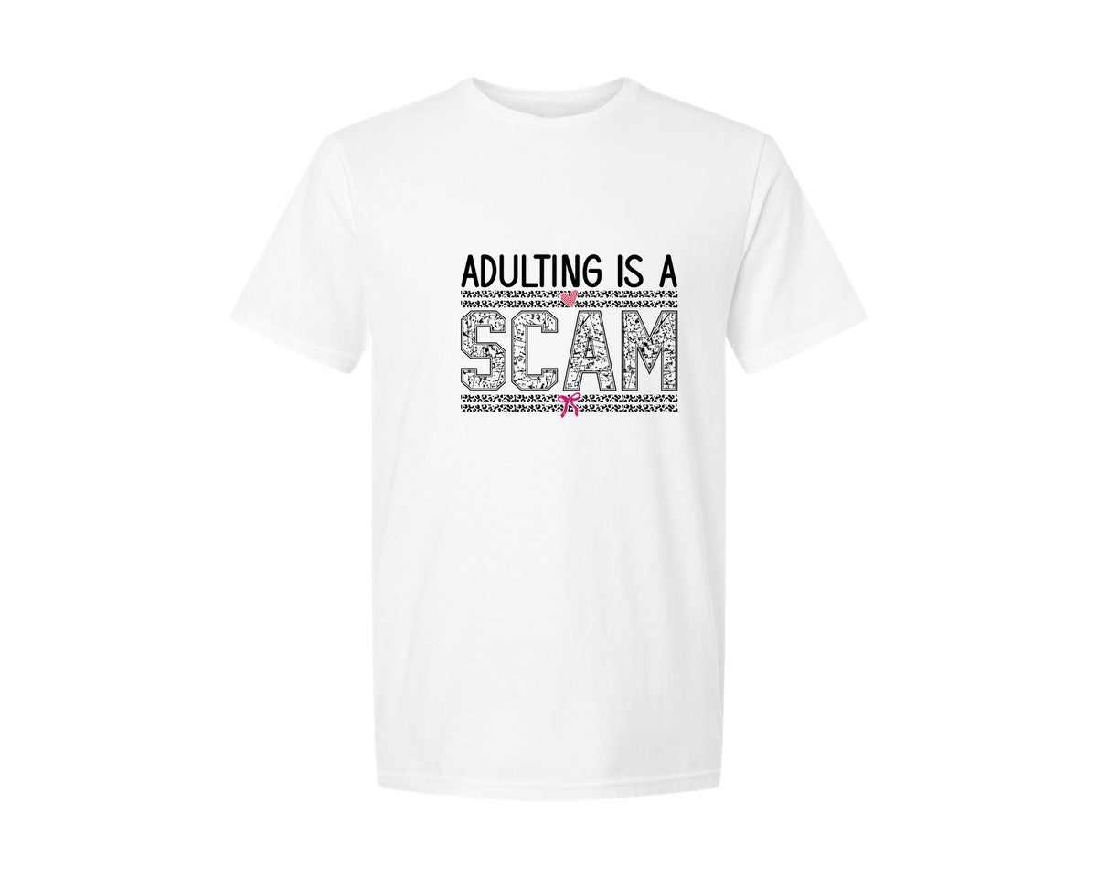 brand:Generic|color:White|Adulting Is A Scam Sarcastic 2 Graphic T-Shirt