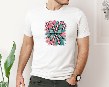 brand:Bella Canvas|color:White|Candy Cane Brushstroke Colorful Can Graphic T-Shirt
