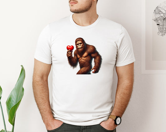 Bigfoot Valentines Day Heart Graphic T-Shirt