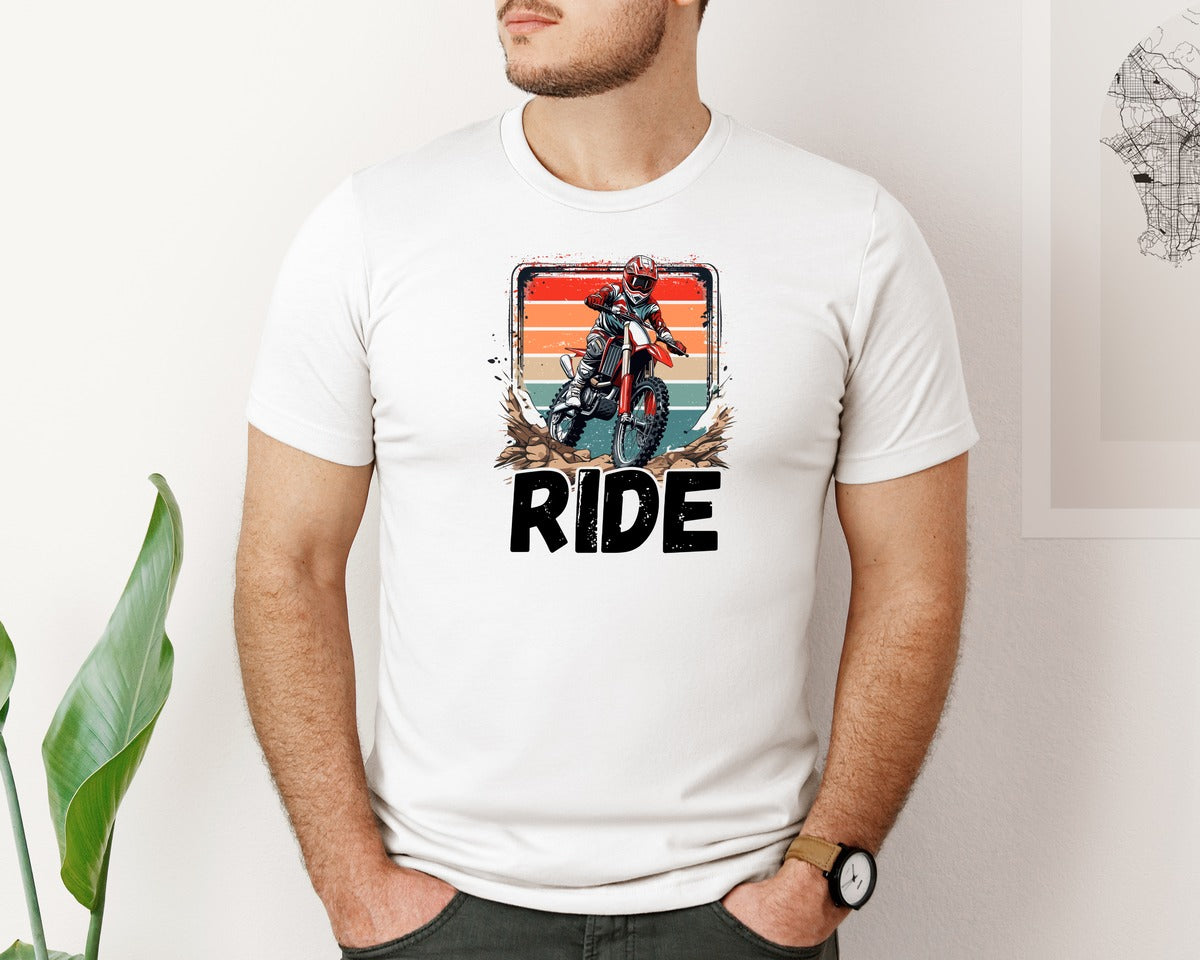 brand:Bella Canvas|color:White|Cool Ride Dirtbike Sports Graphic T-Shirt