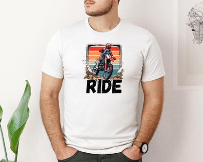 brand:Bella Canvas|color:White|Cool Ride Dirtbike Sports Graphic T-Shirt