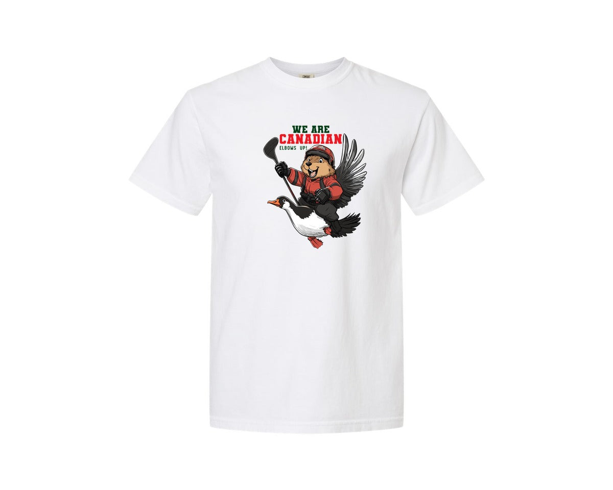 brand:Comfort Colors|color:White|We Are Canada Elbows Up Graphic T-Shirt