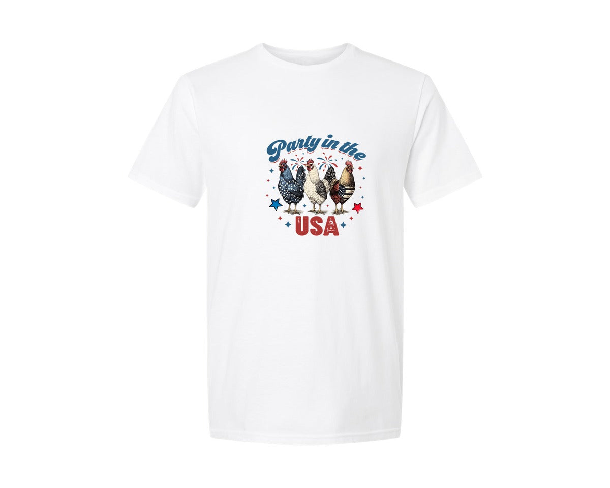 brand:Generic|color:White|Party In The Usa Patriotic Rooster 5 Graphic T-Shirt