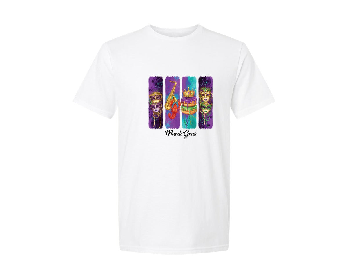 brand:Generic|color:White|Brushstroke Mardi Gras 8 Graphic T-Shirt