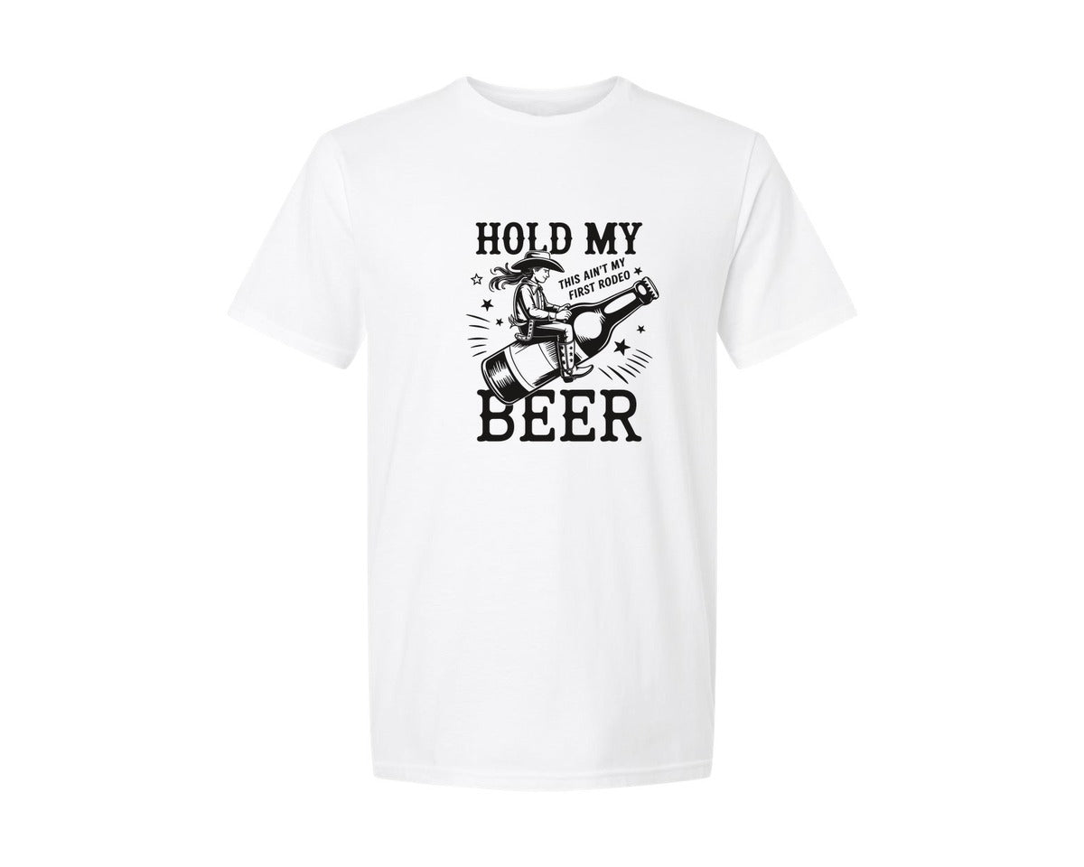 brand:Generic|color:White|Hold My Beer Retro Western Cowgirl Graphic T-Shirt