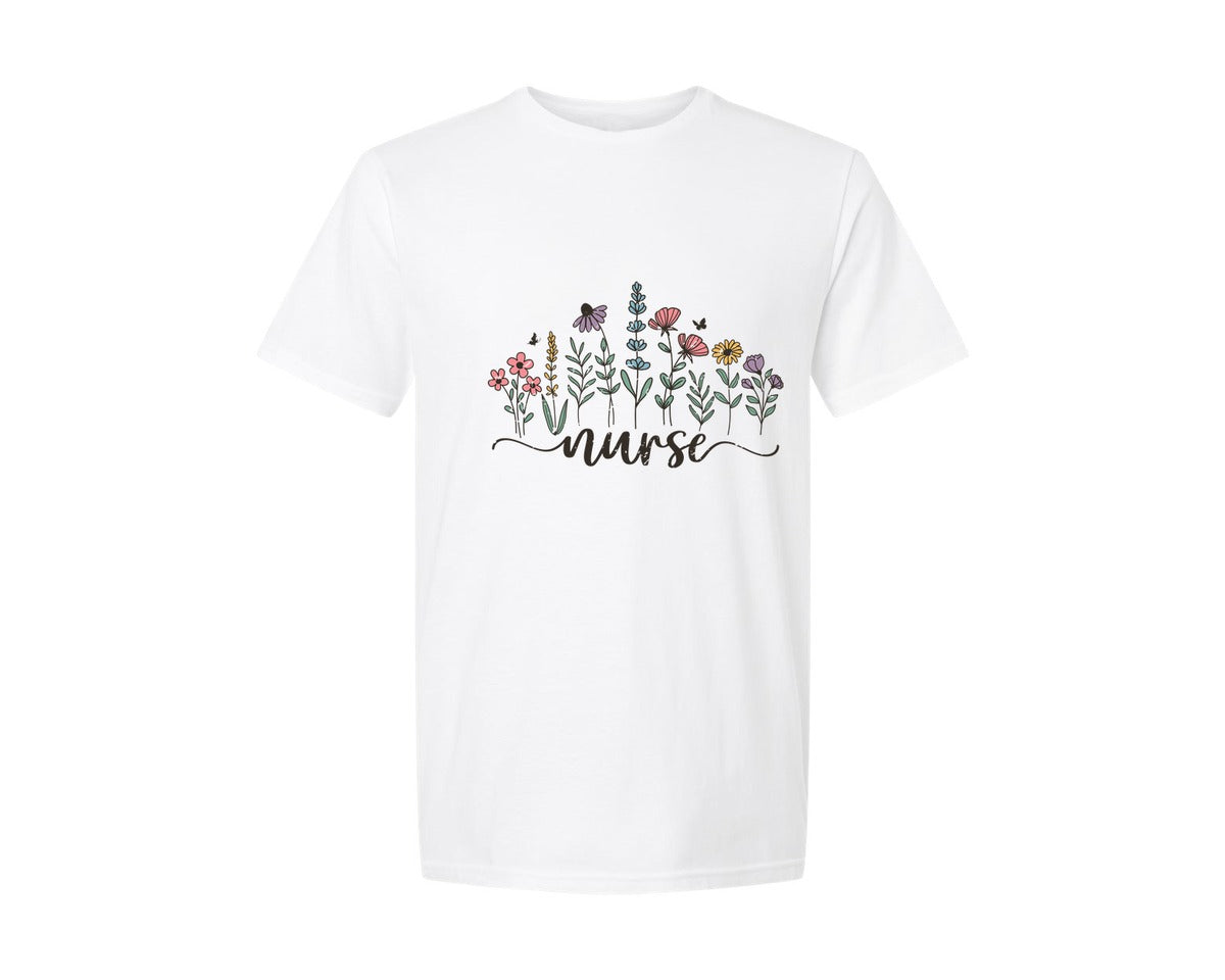 brand:Generic|color:White|Boho Nurse Floral Nurse Flower Nursing Graphic T-Shirt