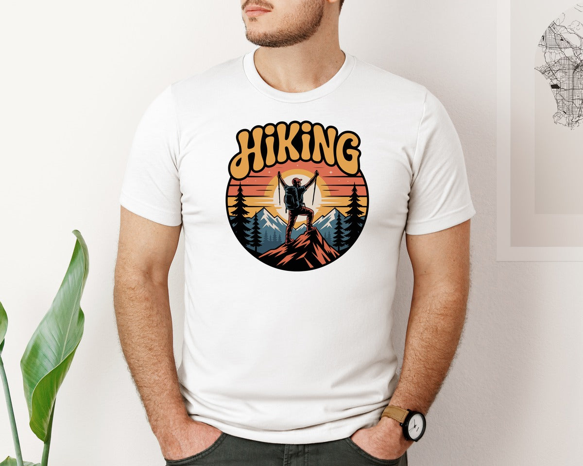 brand:Bella Canvas|color:White|Hike Explore Discover Hiking Bundles Graphic T-Shirt
