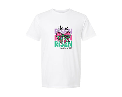 brand:Generic|color:White|He Is Risen Bow Easter Christian Graphic T-Shirt