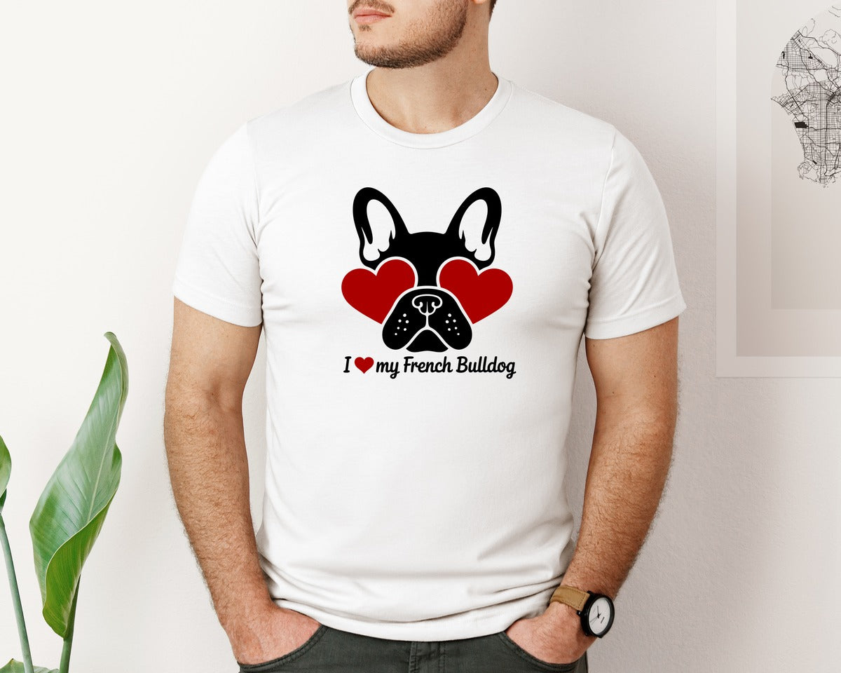 brand:Bella Canvas|color:White|I Love My French Bulldog Ai Graphic T-Shirt