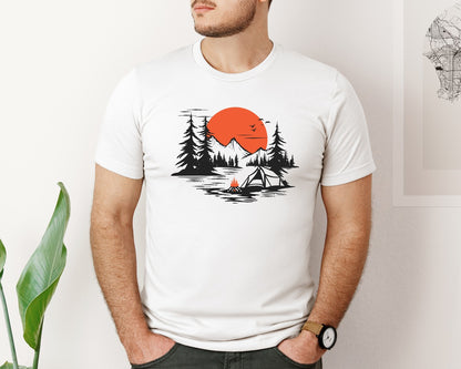 brand:Bella Canvas|color:White|Sunset Camping Adventure T Shirt Design 9 Graphic T-Shirt