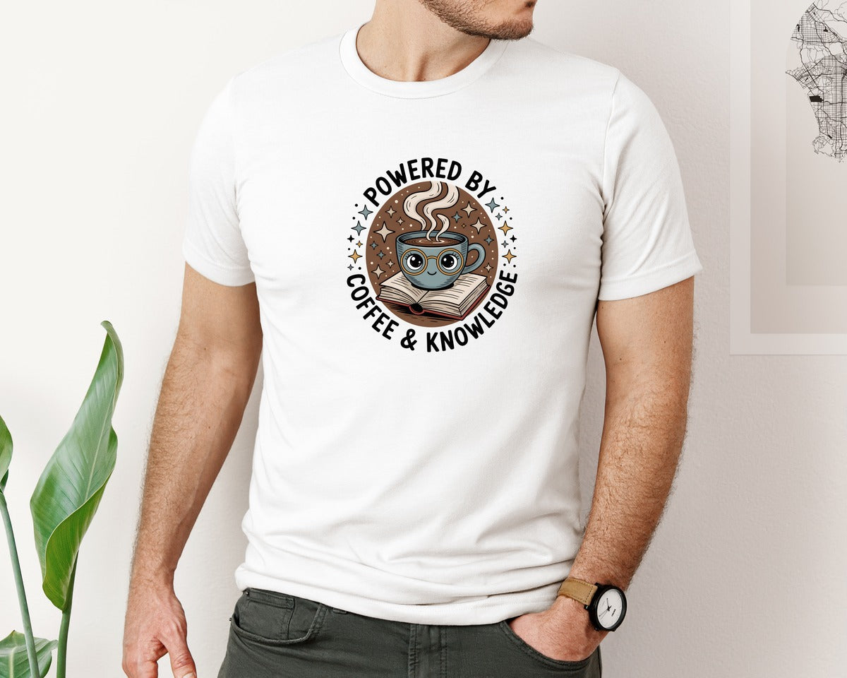 brand:Bella Canvas|color:White|Powered By Coffee Knowledge Shirt Graphic T-Shirt