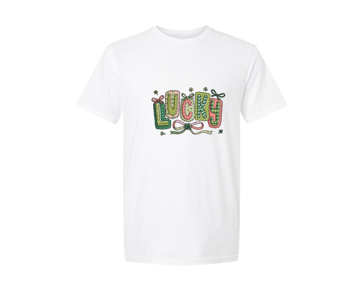brand:Generic|color:White|Lucky Shamrock Blessed Vibes 17 Graphic T-Shirt
