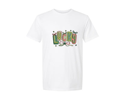 brand:Generic|color:White|Lucky Shamrock Blessed Vibes 17 Graphic T-Shirt