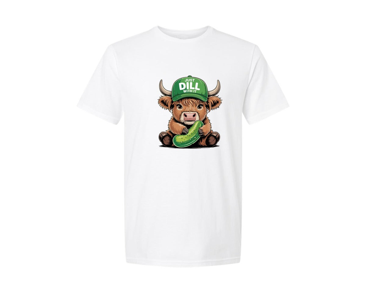brand:Generic|color:White|Dill Cow Highland Cattle Pun Art Graphic T-Shirt