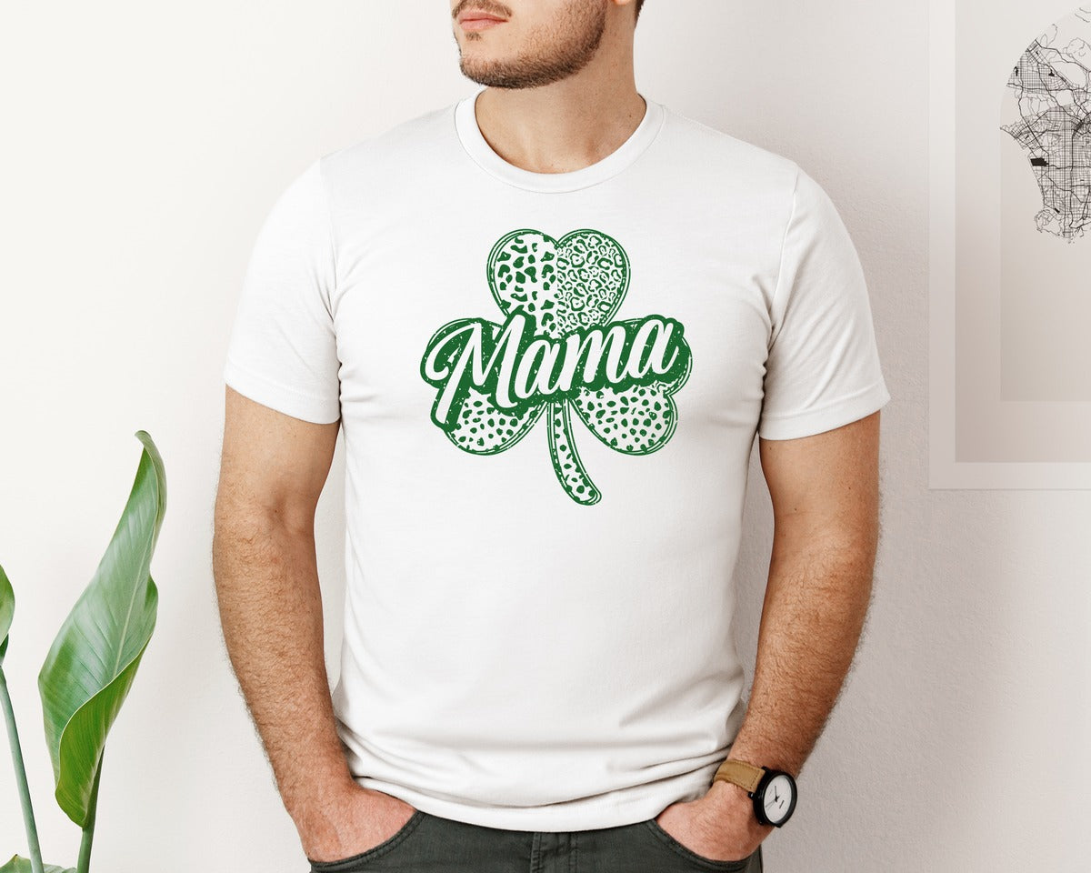 brand:Bella Canvas|color:White|St Patrick Day Mama Clover Graphic T-Shirt