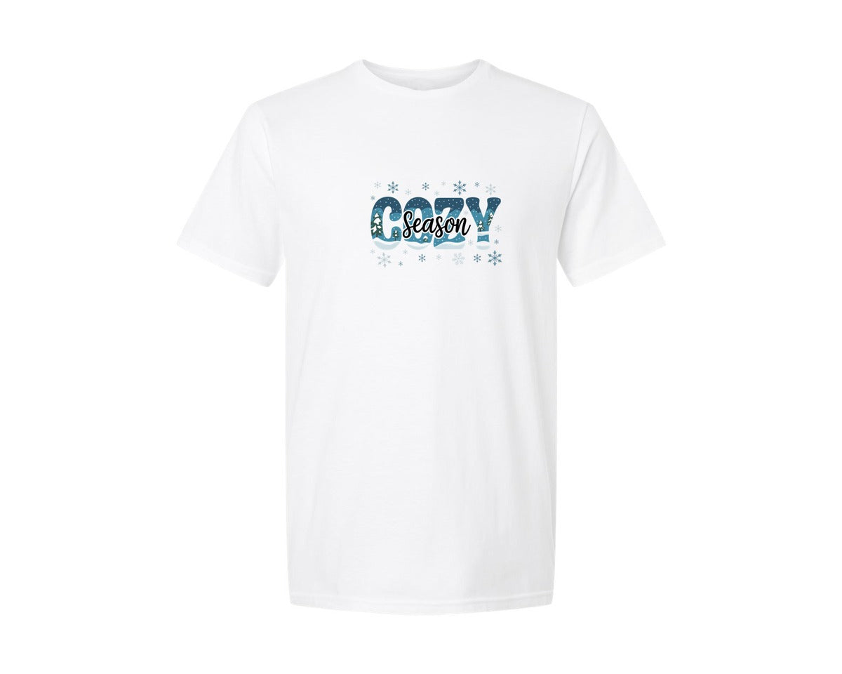 brand:Generic|color:White|Blue Winter Cozy Season Graphic T-Shirt