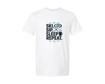 brand:Generic|color:White|Ski Sip Sleep Repeat Graphic T-Shirt