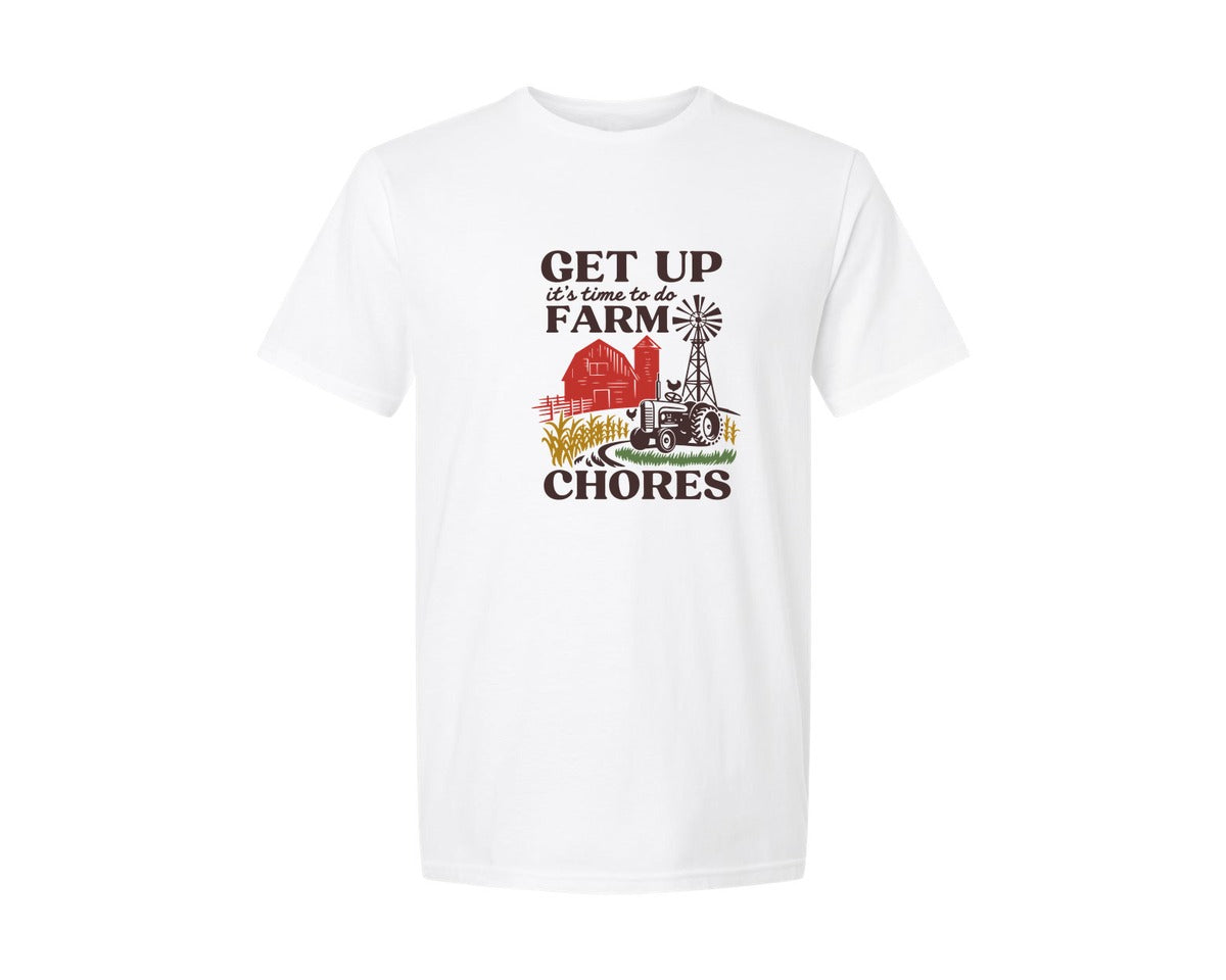 brand:Generic|color:White|Get Up Its Time To Do Farm Chores 2 Graphic T-Shirt