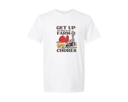 brand:Generic|color:White|Get Up Its Time To Do Farm Chores 2 Graphic T-Shirt