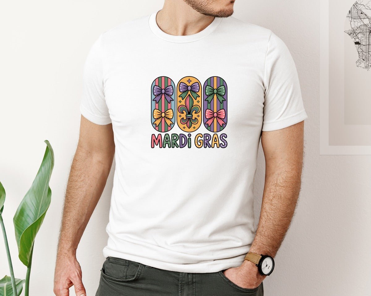 brand:Bella Canvas|color:White|Cute Mardi Gras Graphic T-Shirt